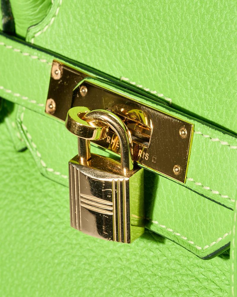 Green Hermes 35 Birkin green fluo bag For Sale