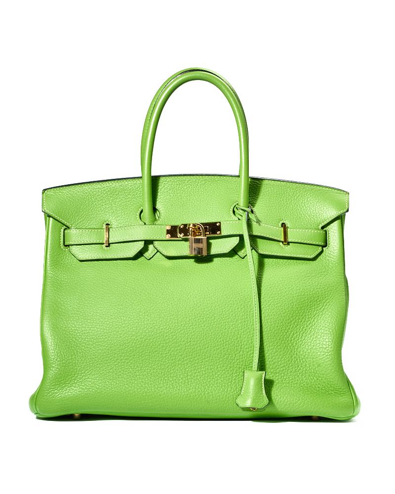 Hermes 35 Birkin green fluo bag In Good Condition For Sale In Capri, IT