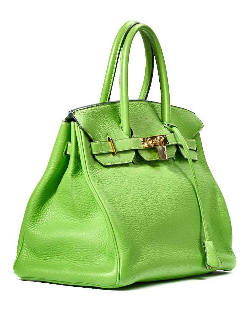Women's or Men's Hermes 35 Birkin green fluo bag For Sale