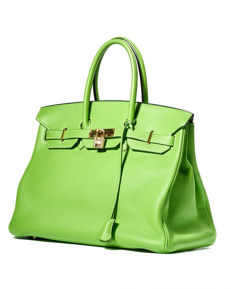 Hermes 35 Birkin green fluo bag For Sale 1