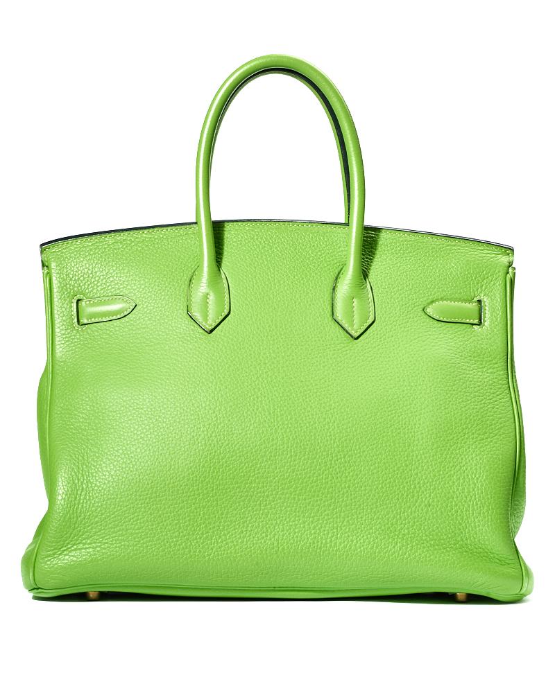 Hermes 35 Birkin green fluo bag For Sale 2