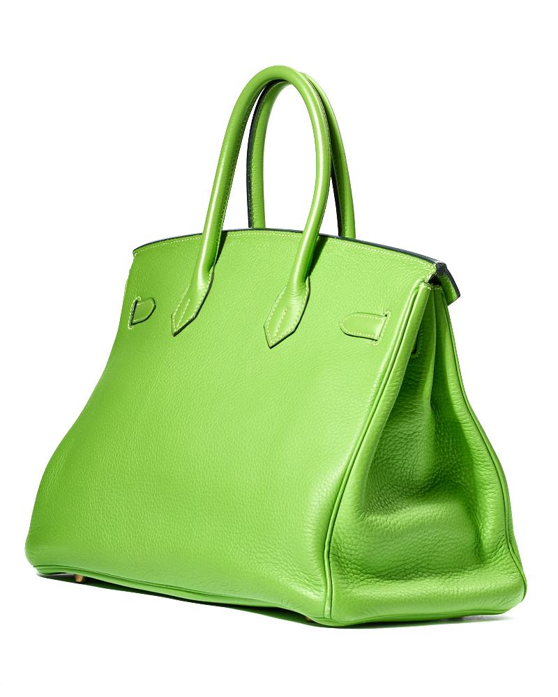 Hermes 35 Birkin green fluo bag For Sale 3