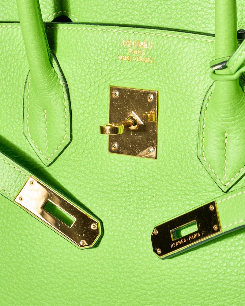 Hermes 35 Birkin green fluo bag For Sale 4