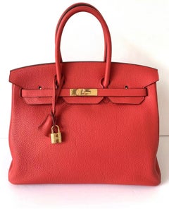 Hermes 35 Birkin Rouge Pivoine Gold Hardware