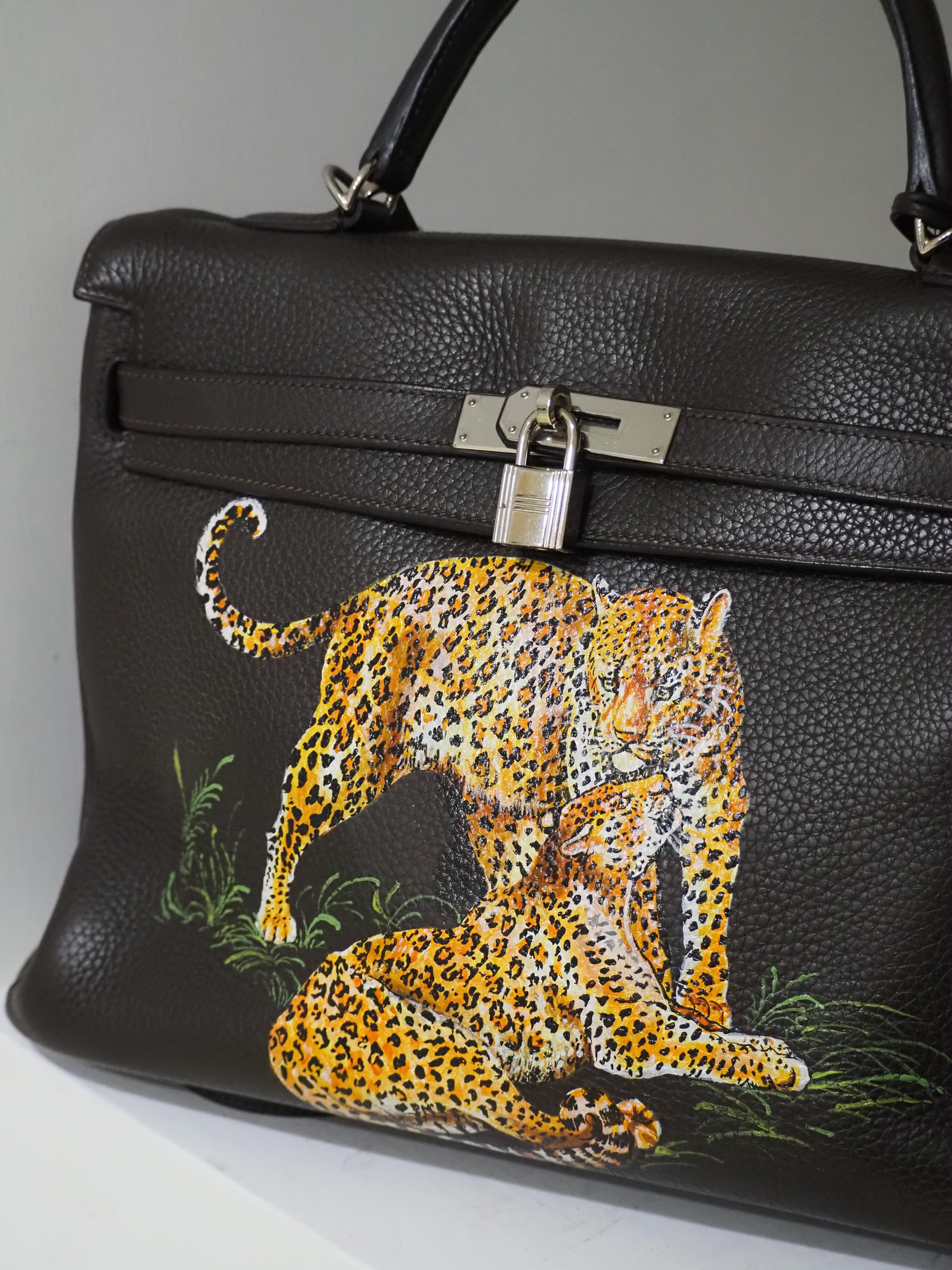 Hermès 35 Brown leather handpainted handbag shoulder bag 7