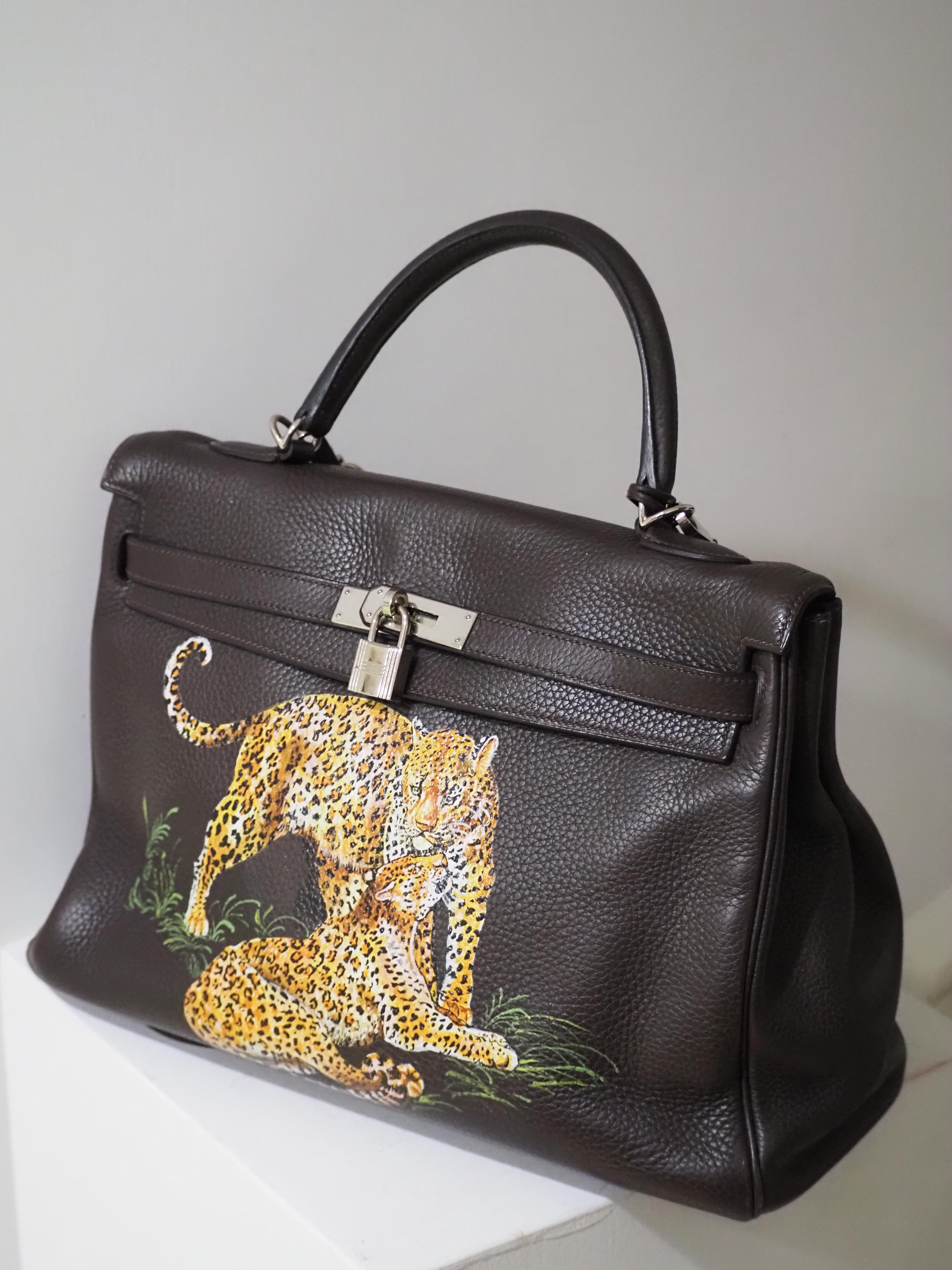 Hermès 35 Brown leather handpainted handbag shoulder bag 8