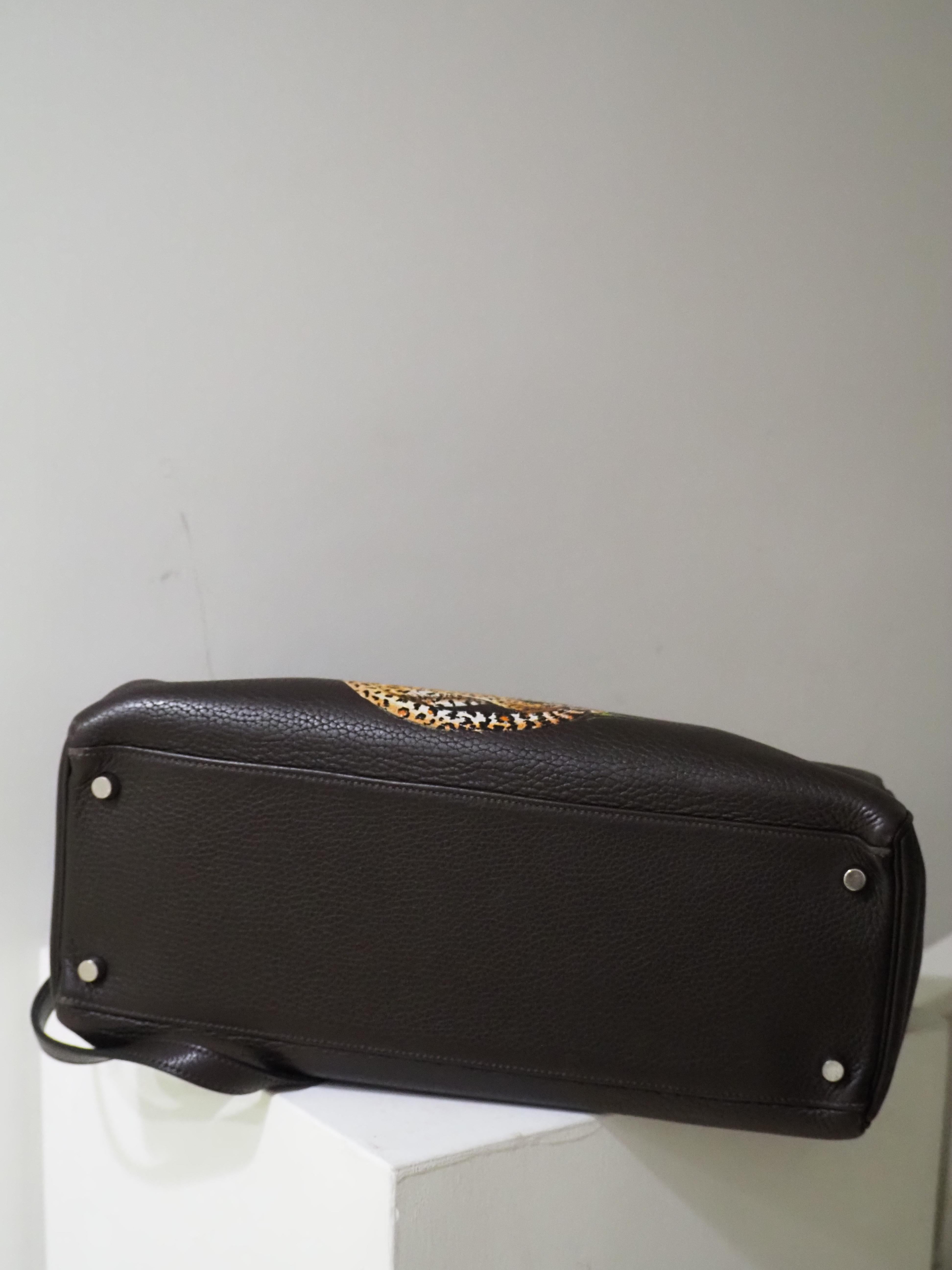 Women's or Men's Hermès 35 Brown leather handpainted handbag shoulder bag