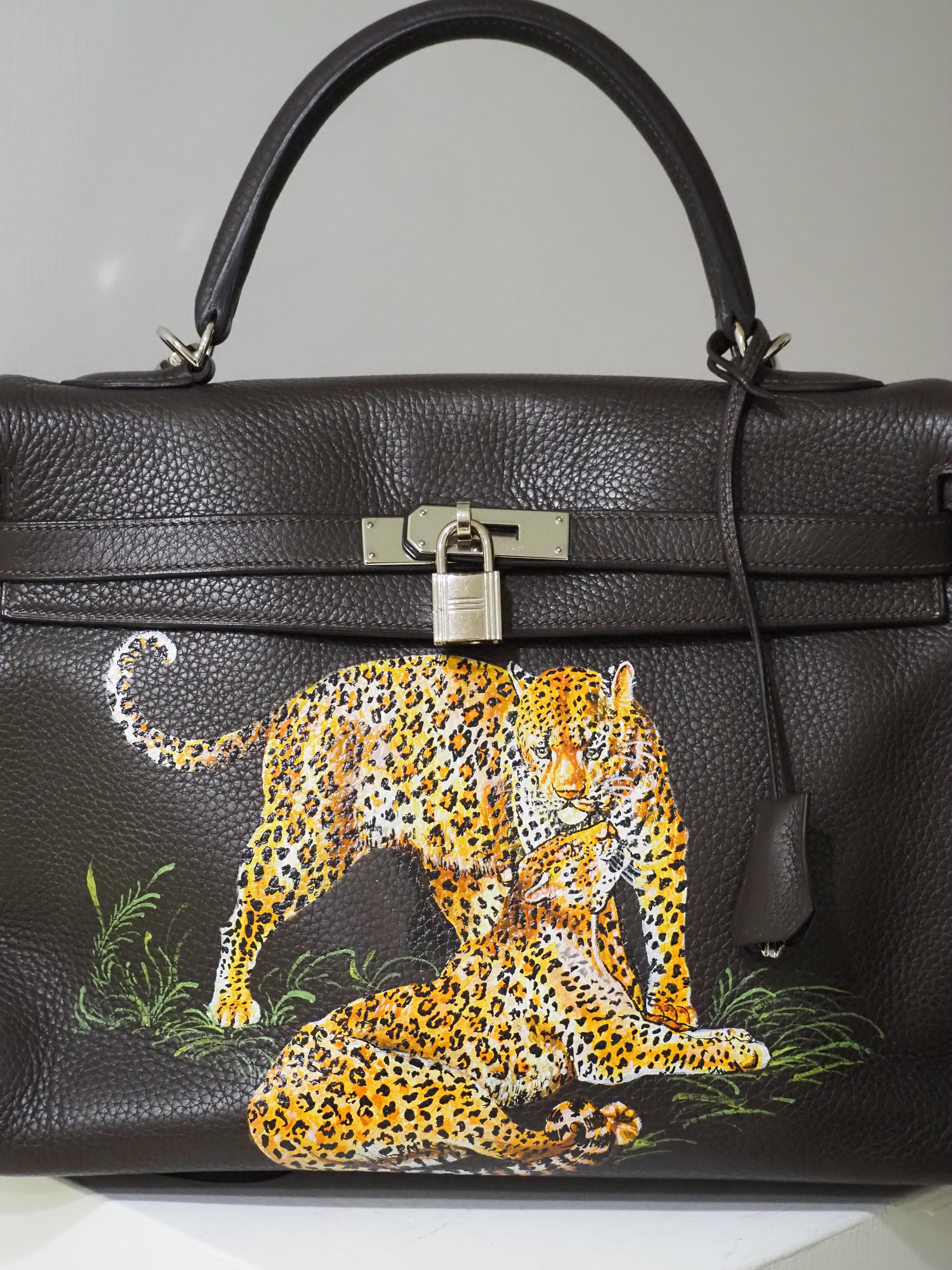 Hermès 35 Brown leather handpainted handbag shoulder bag 2