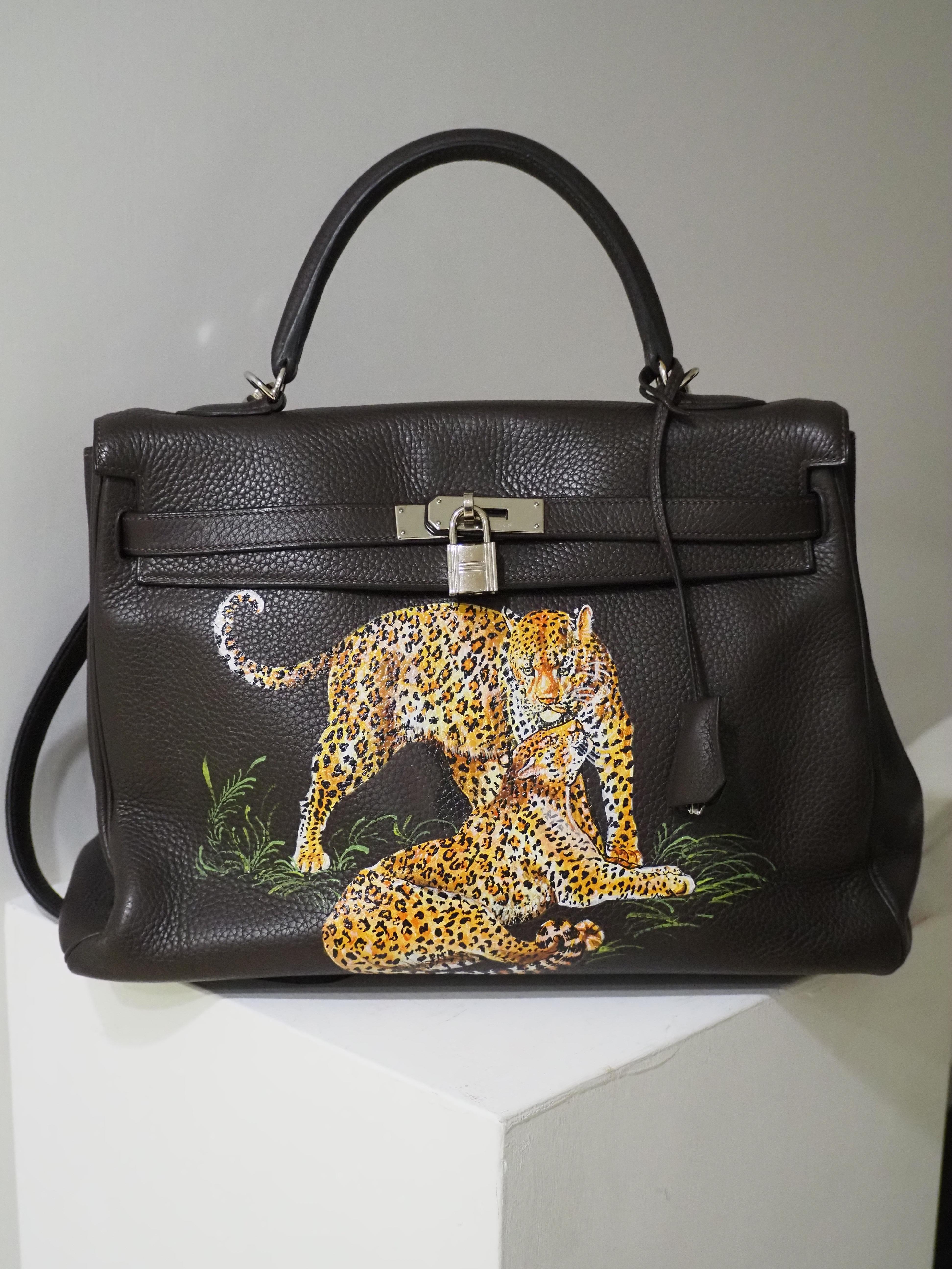 Hermès 35 Brown leather handpainted handbag shoulder bag 3
