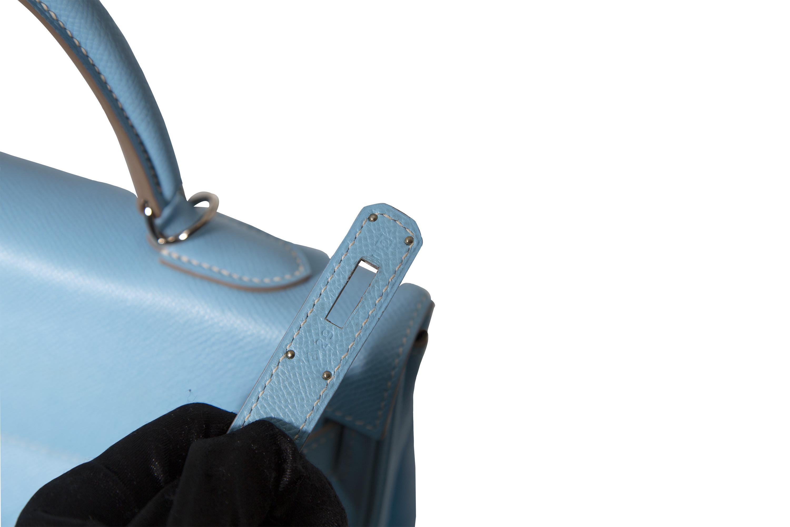 Hermès 35 Celeste Blue Epsom Leather PHW For Sale 1