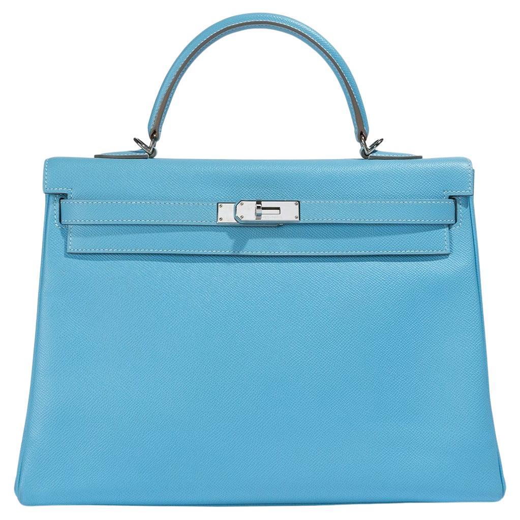 Hermès 35 Celeste Blue Epsom Leather PHW For Sale
