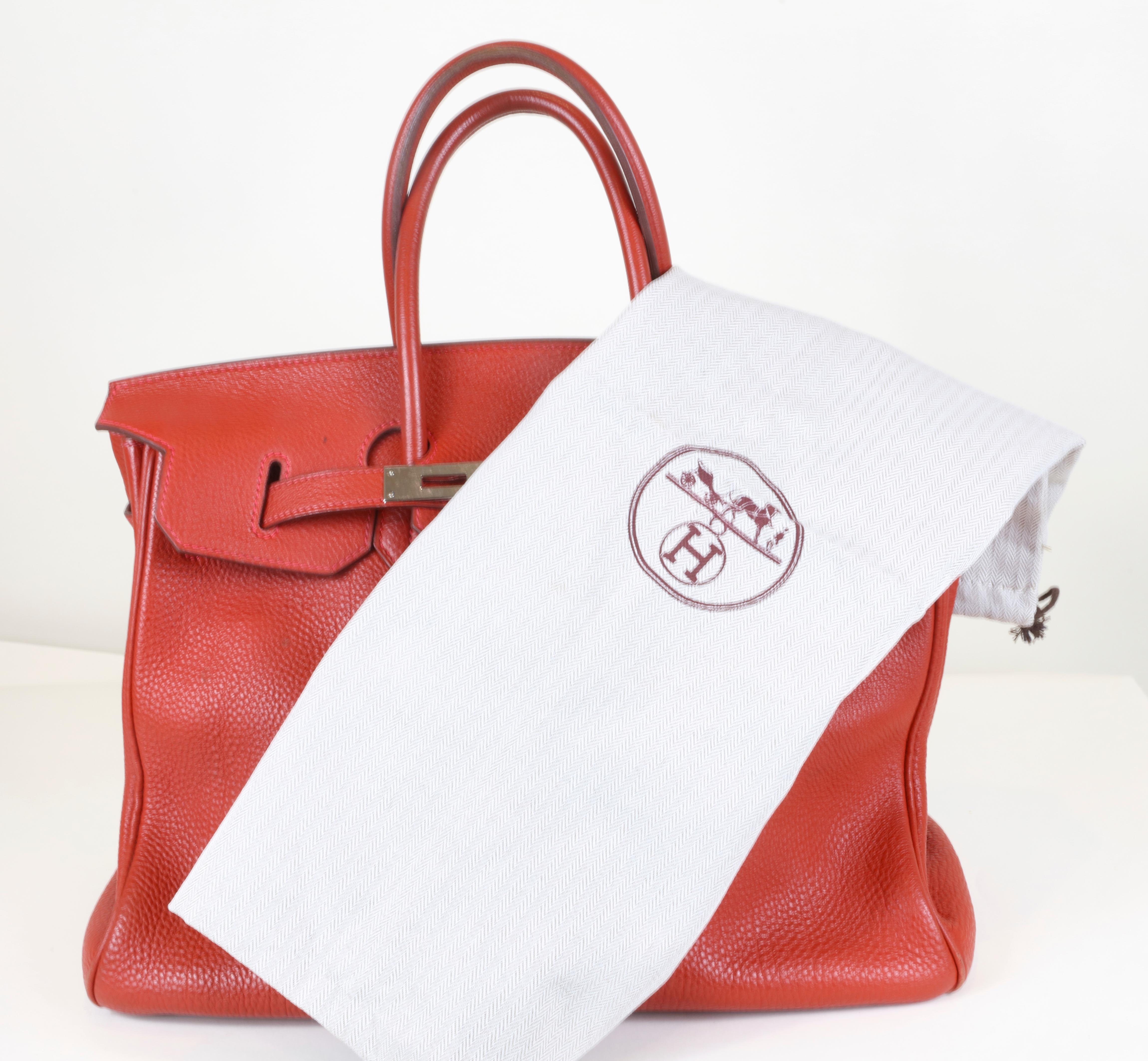 Hermès Birkin 35 cm mit Platinbeschlägen Rotes Togoleder 6