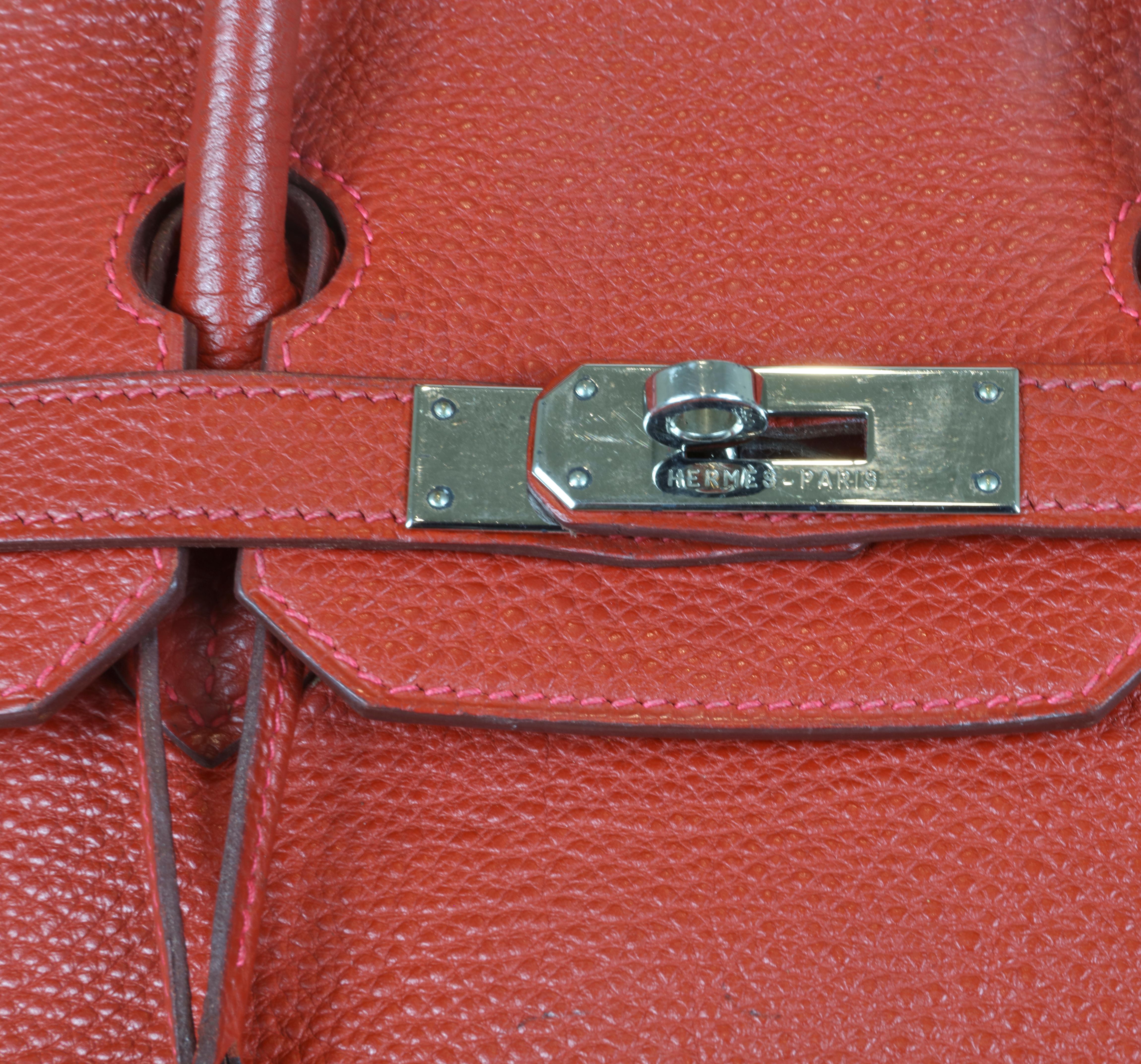 Hermès Birkin 35 cm mit Platinbeschlägen Rotes Togoleder Damen