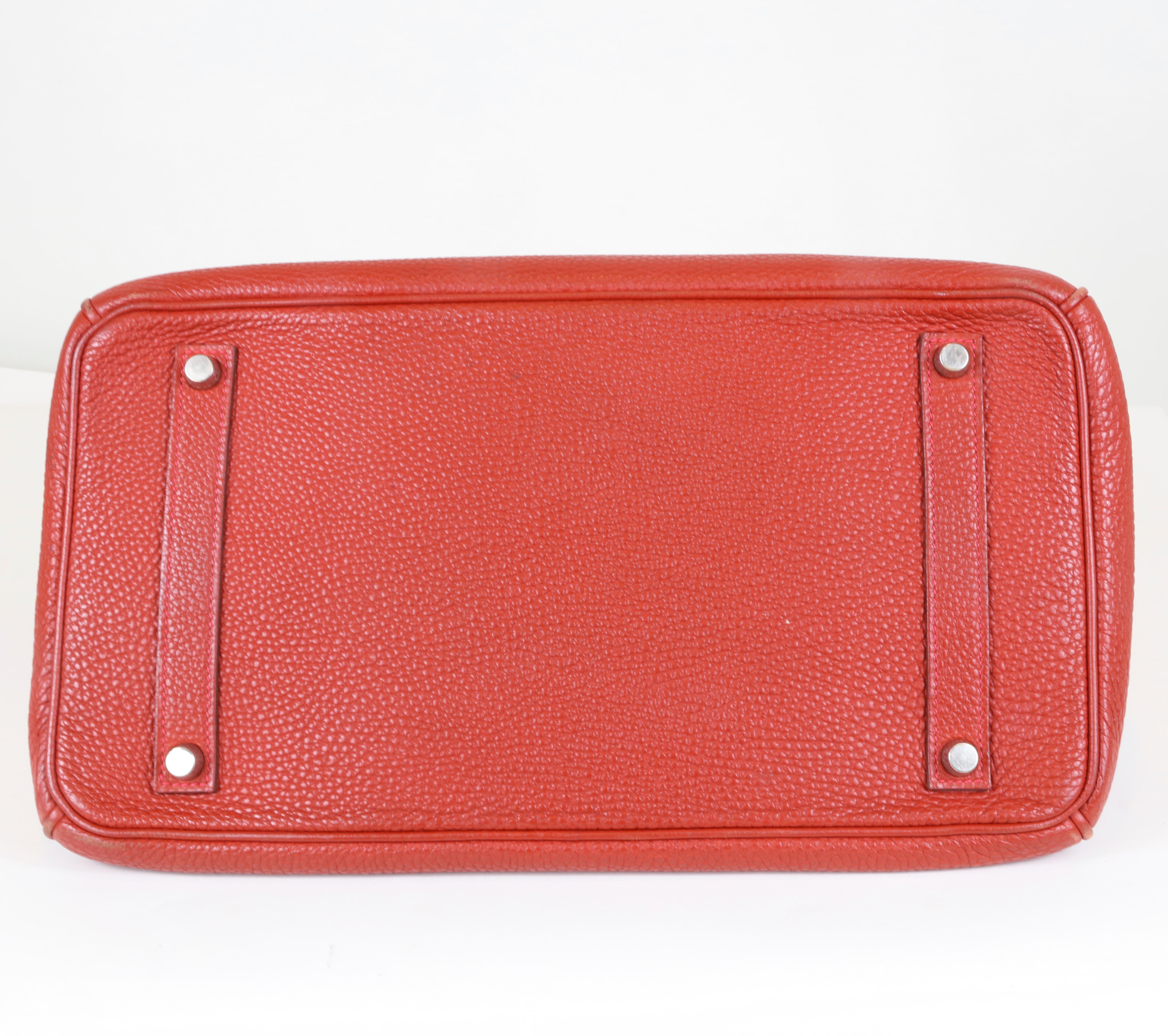 Hermès Birkin 35 cm mit Platinbeschlägen Rotes Togoleder 5
