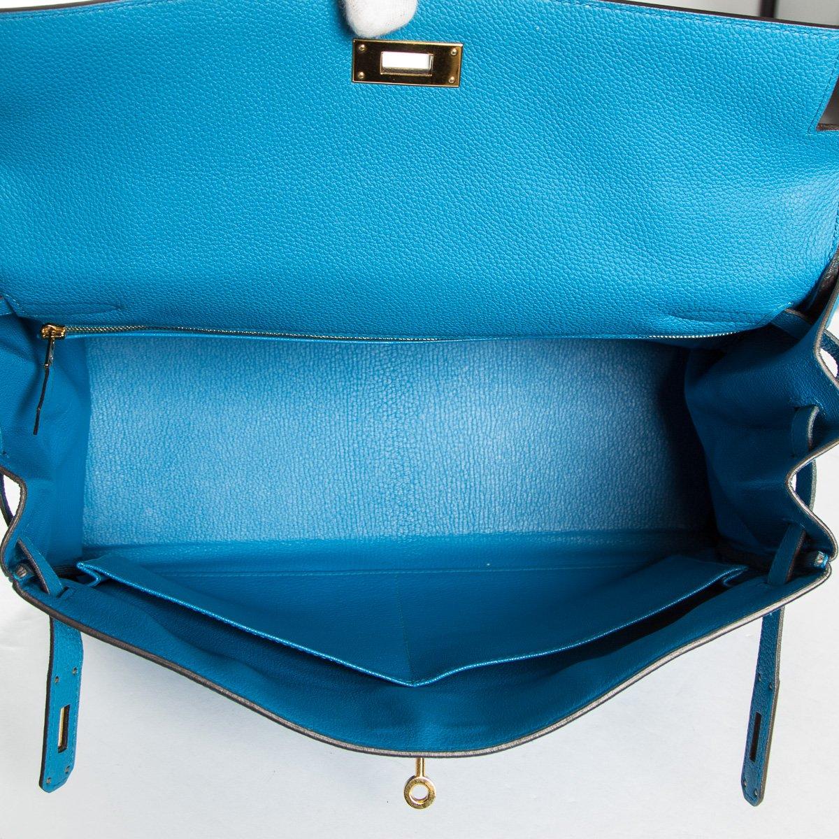 Hermes 35 cm Blue Izmir Kelly Bag Clemence leather For Sale 7