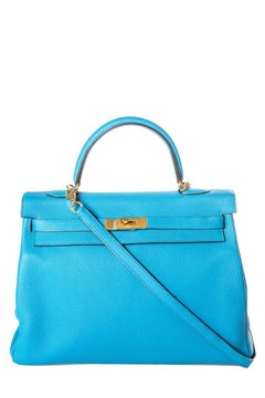 Hermes 35 cm Blue Izmir Kelly Bag Clemence leather