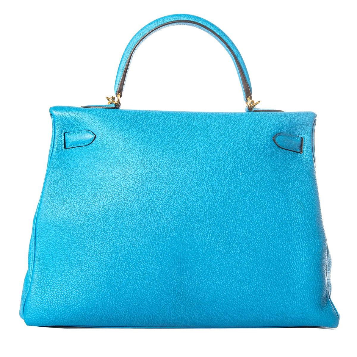 Hermes 35 cm Blue Izmir Kelly Bag Clemence leather In Excellent Condition For Sale In Scottsdale, AZ