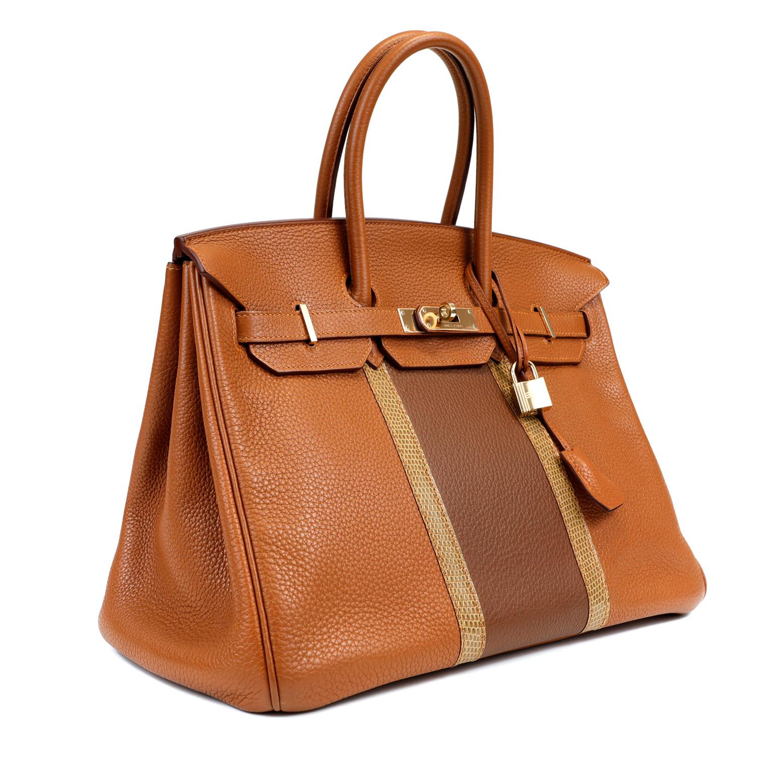 This authentic Hermès Tri Color Club 35 cm Birkin is in pristine condition with the protective plastic on the hardware.  Hand stitched by skilled craftsmen, wait lists of a year or more are common for the Hermès Birkin. The Club Birkin is a special