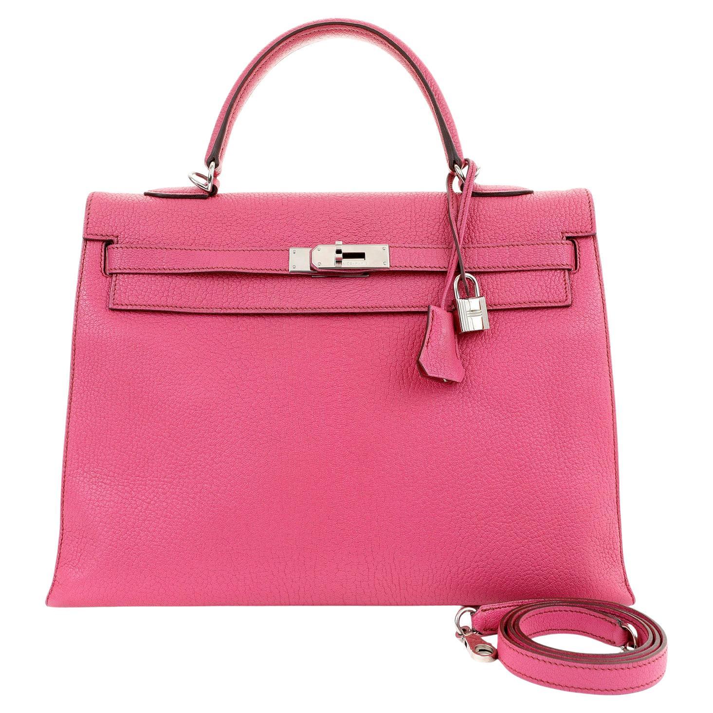 Hermès 35 cm Shocking Pink Chevre Kelly For Sale