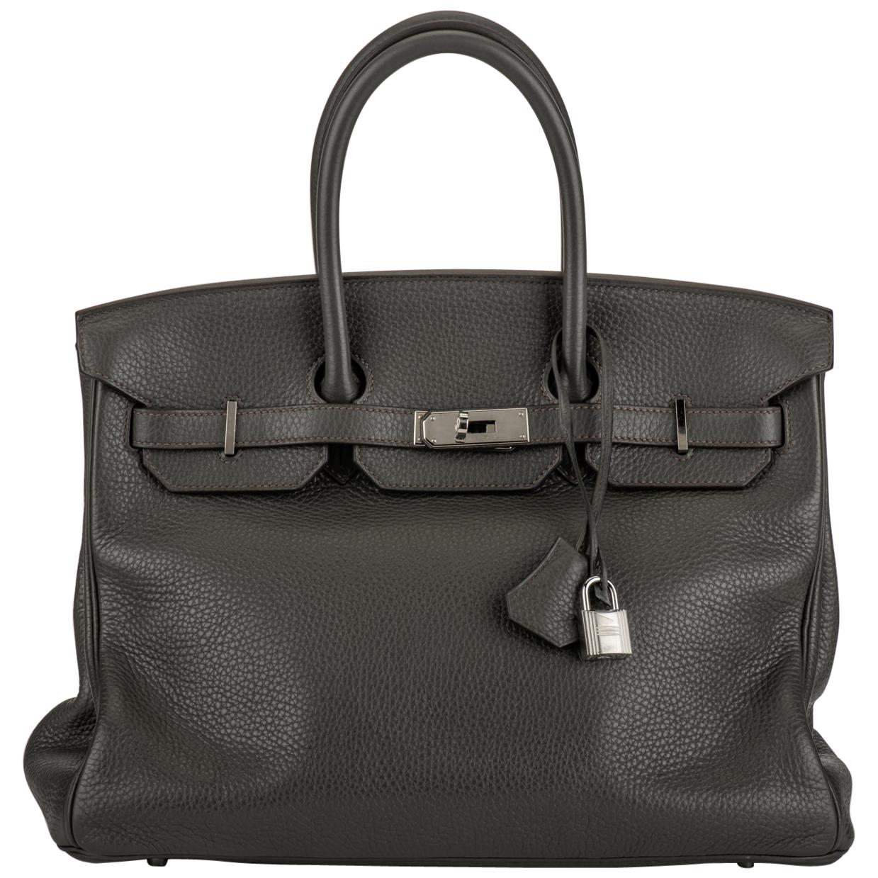 Hermes 35 Gris Elephant Clemence Birkin Bag