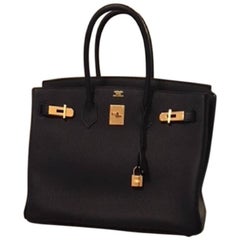 Hermes 35 Togo leather in black with Gold Hardware Birkin Bag