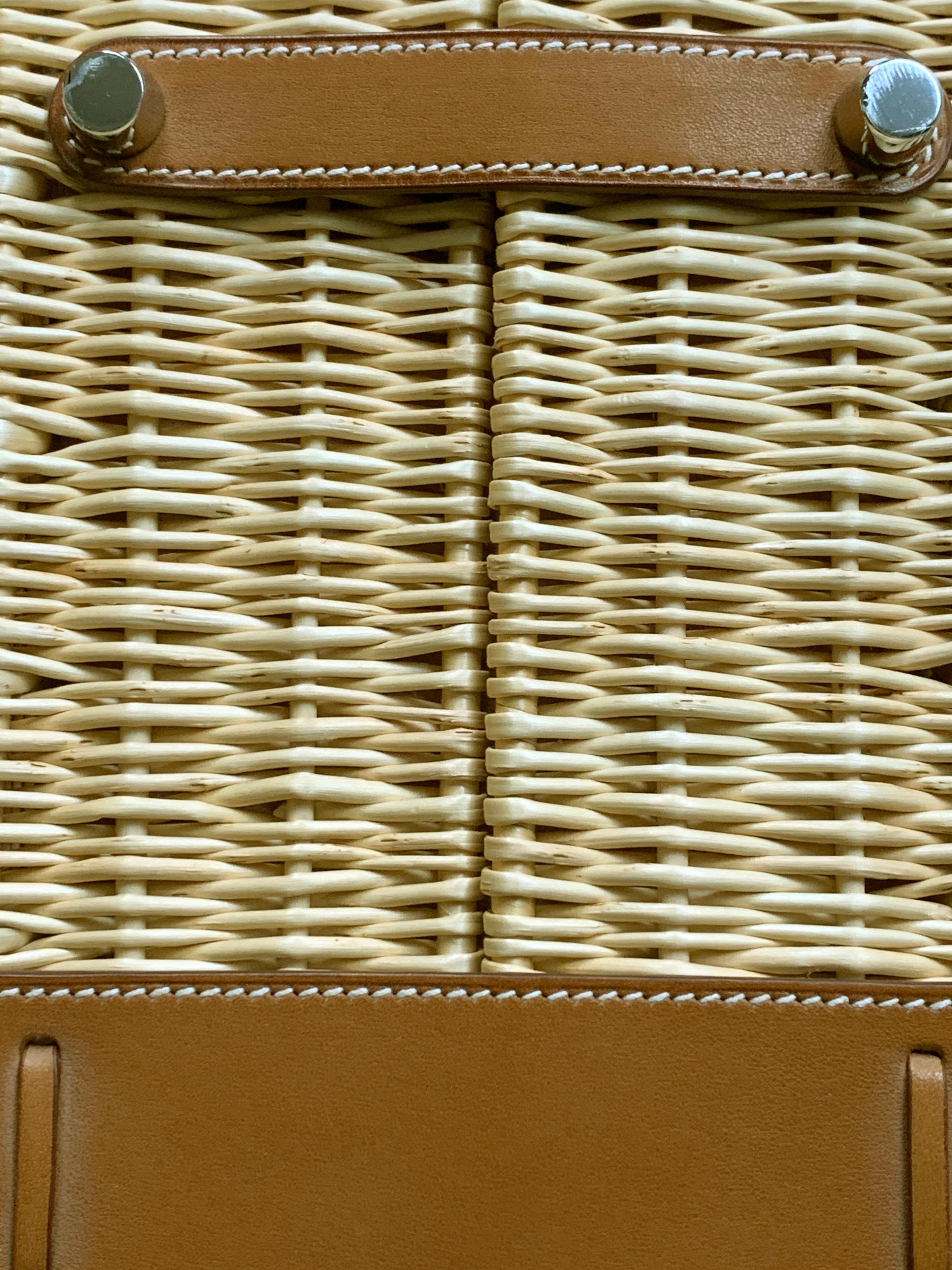 Brown HERMES 35cm Barénia Fauvre Straw Kelly Picnic Bag Natural