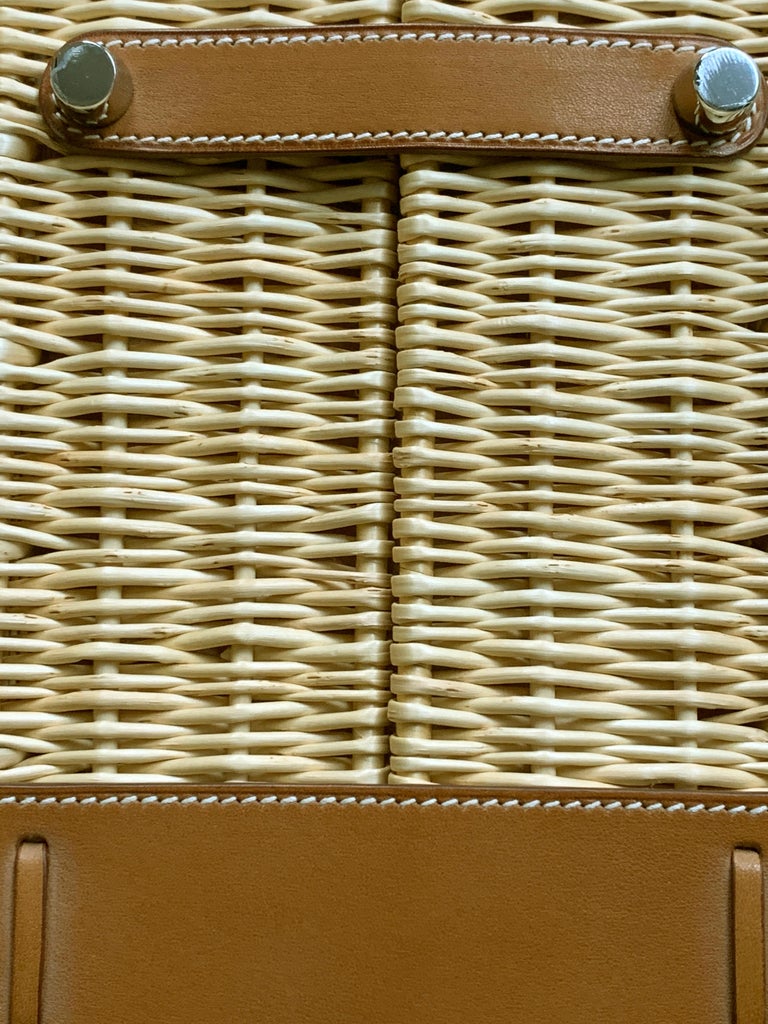 HERMES 35cm Barénia Fauvre Straw Kelly Picnic Bag Natural For Sale 1