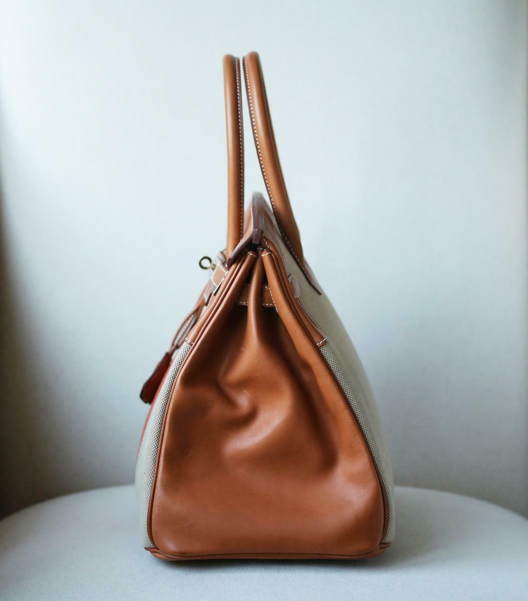 Women's or Men's Hermès 35CM Barenia Toile Permabrass H/W Birkin Bag