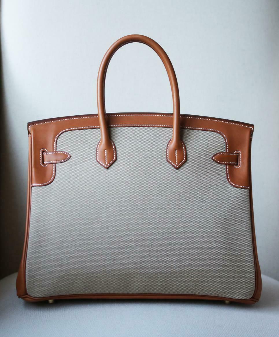 Hermès 35CM Barenia Toile Permabrass H/W Birkin Bag 1