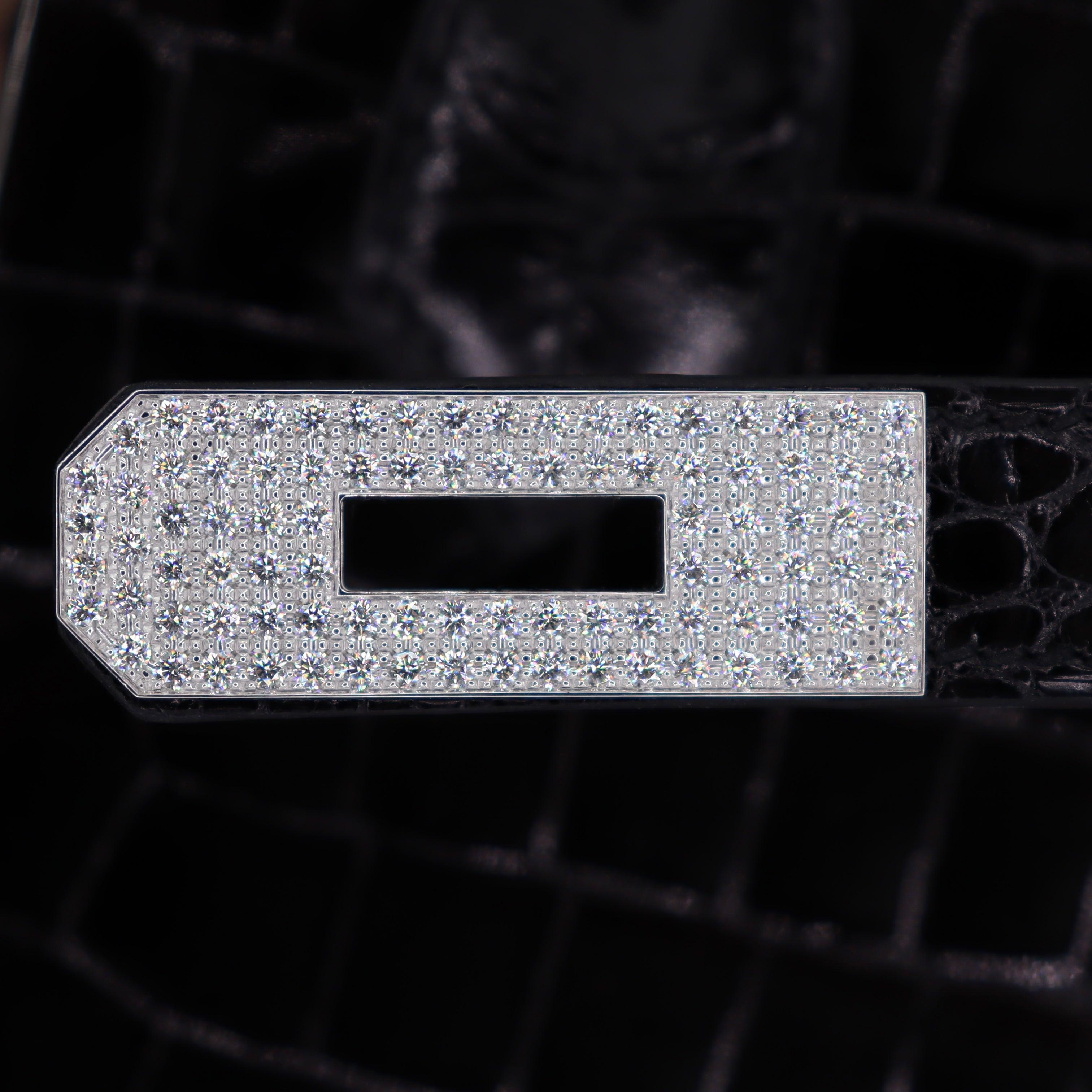 Hermès 35cm Birkin Black Shiny Porosus Crocodile White Gold Diamond Hardware For Sale 8