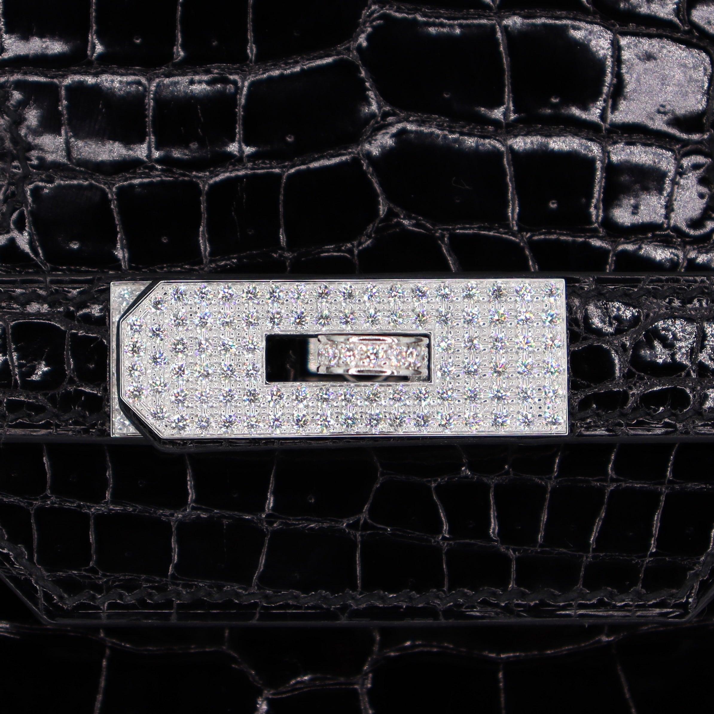 Hermès 35cm Birkin Black Shiny Porosus Crocodile White Gold Diamond Hardware 1