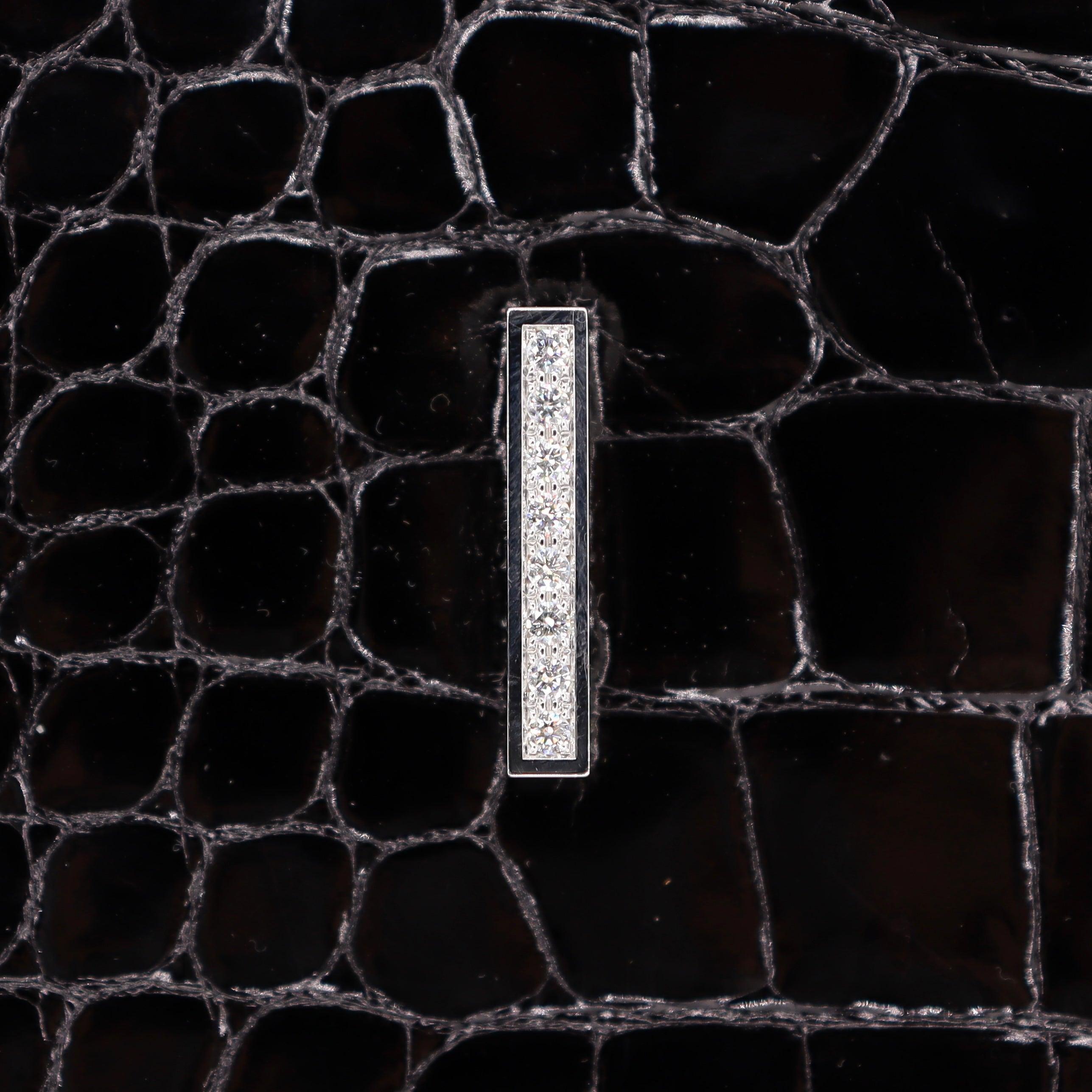Hermès 35cm Birkin Black Shiny Porosus Crocodile White Gold Diamond Hardware For Sale 3