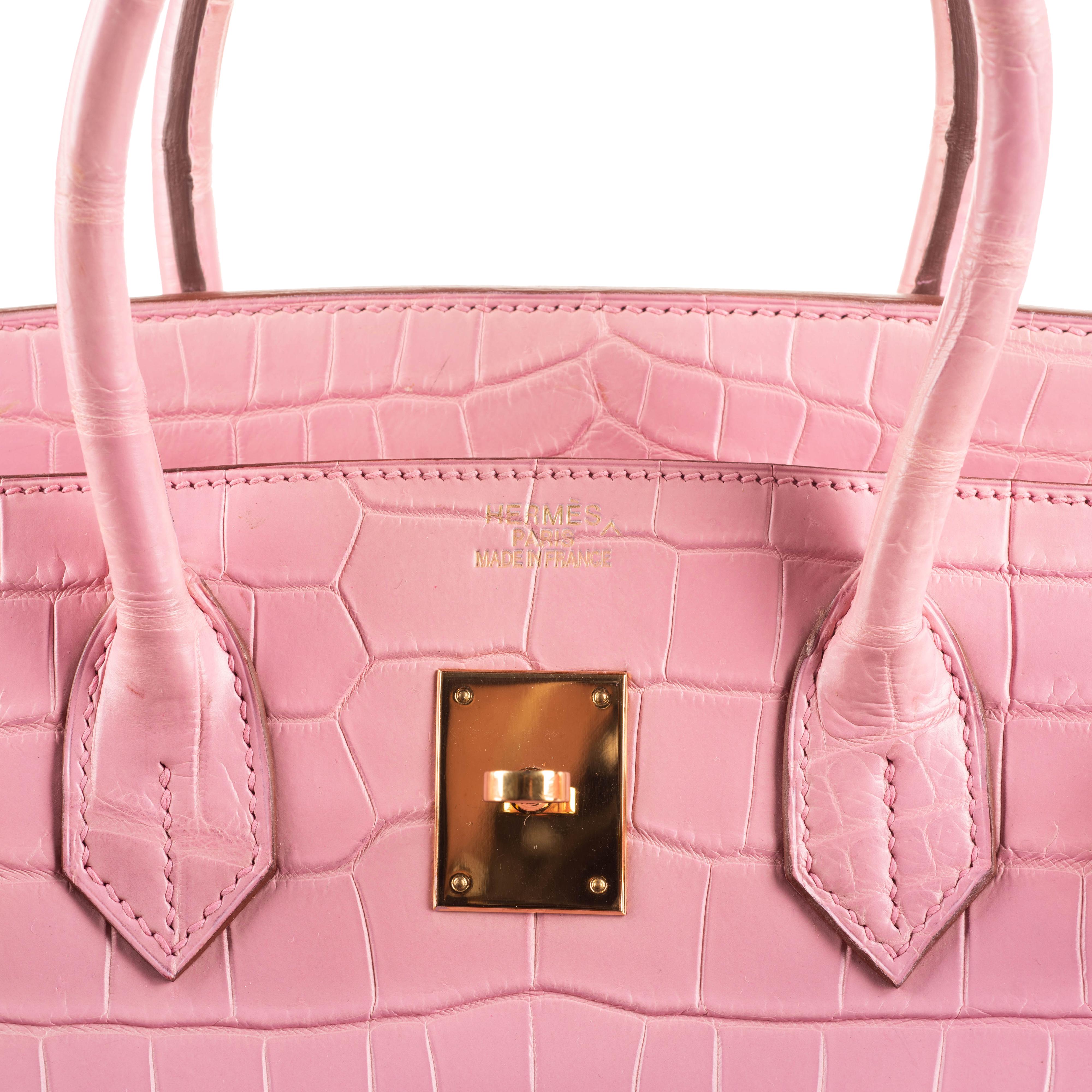 Hermès 35cm Birkin Bubblegum Matte Alligator Gold Hardware 2011 9