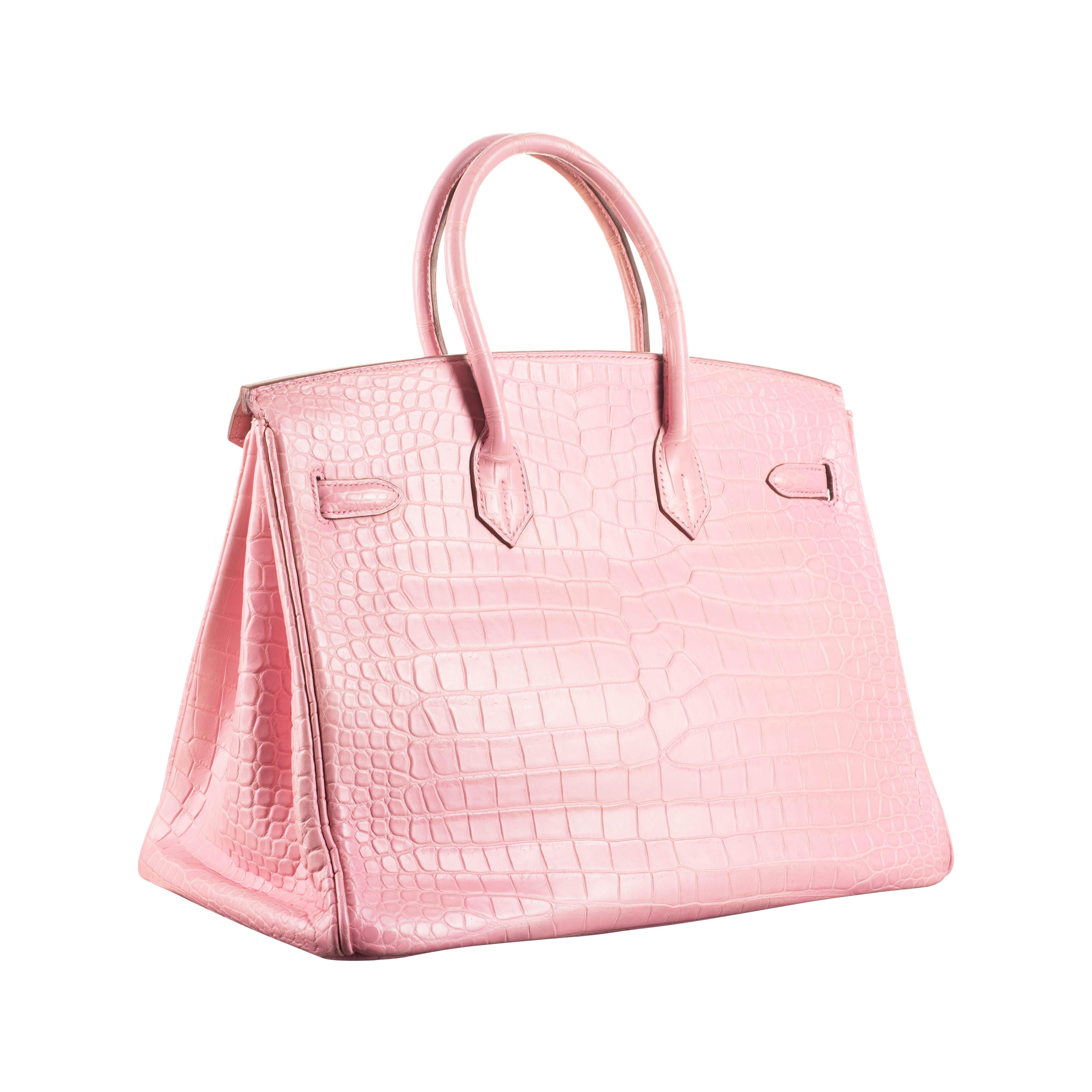 Pink Hermès 35cm Birkin Bubblegum Matte Alligator Gold Hardware 2011