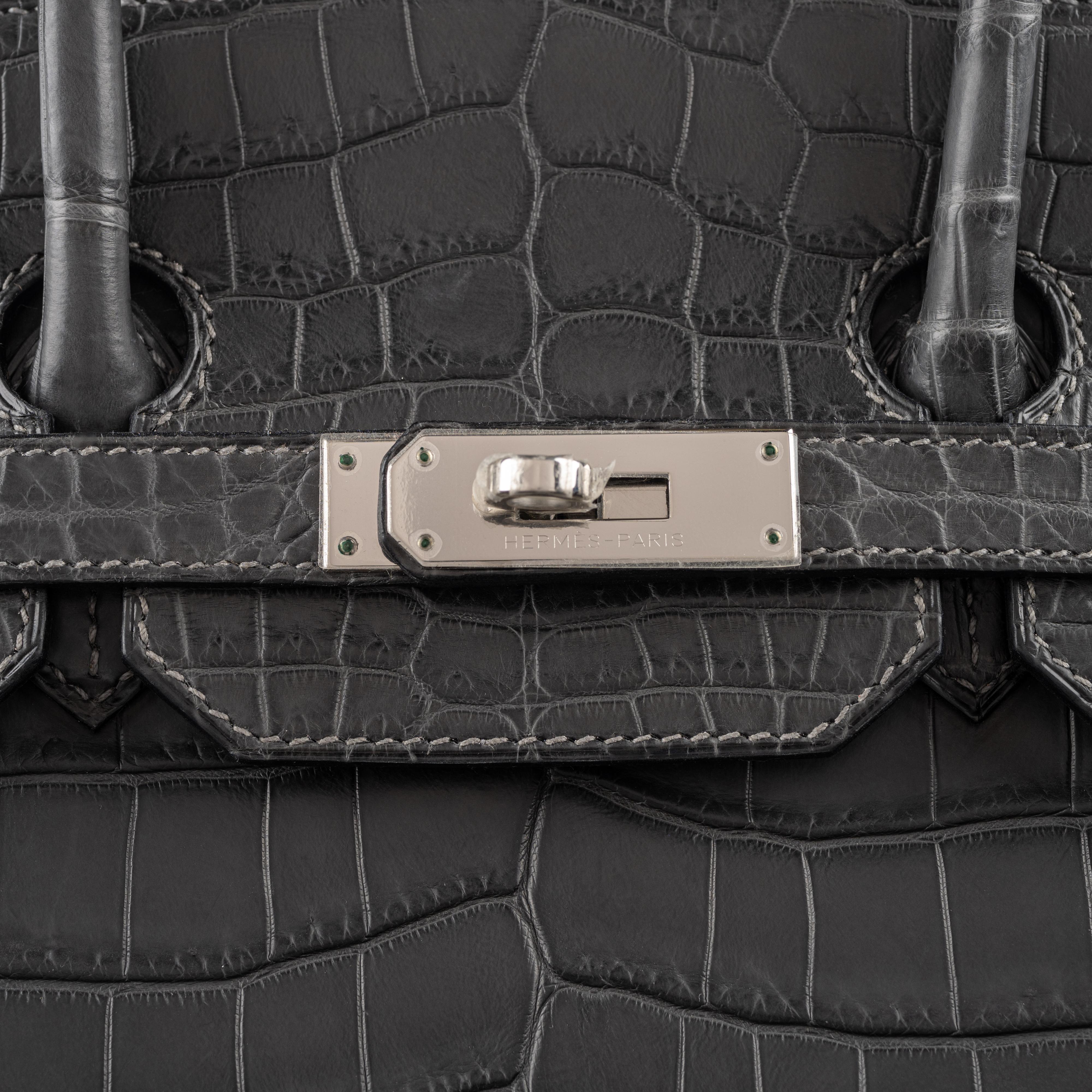 Hermès 35cm Birkin Graphite Matte Niloticus Crocodile Palladium Hardware (P/2012)