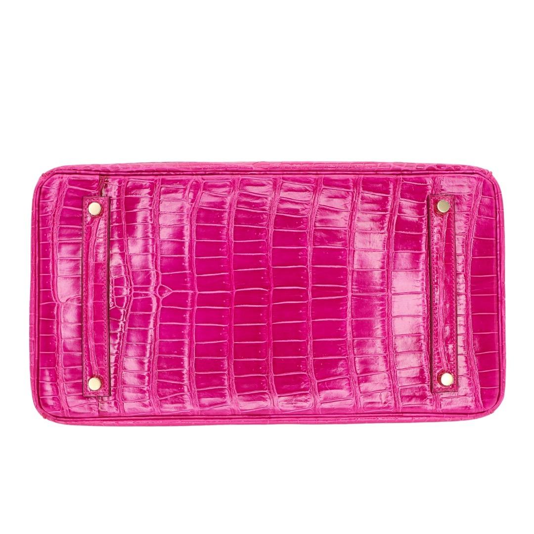 Red Hermès 35cm Birkin Rose Scheherazade Shiny Porosus Crocodile Gold Hardware