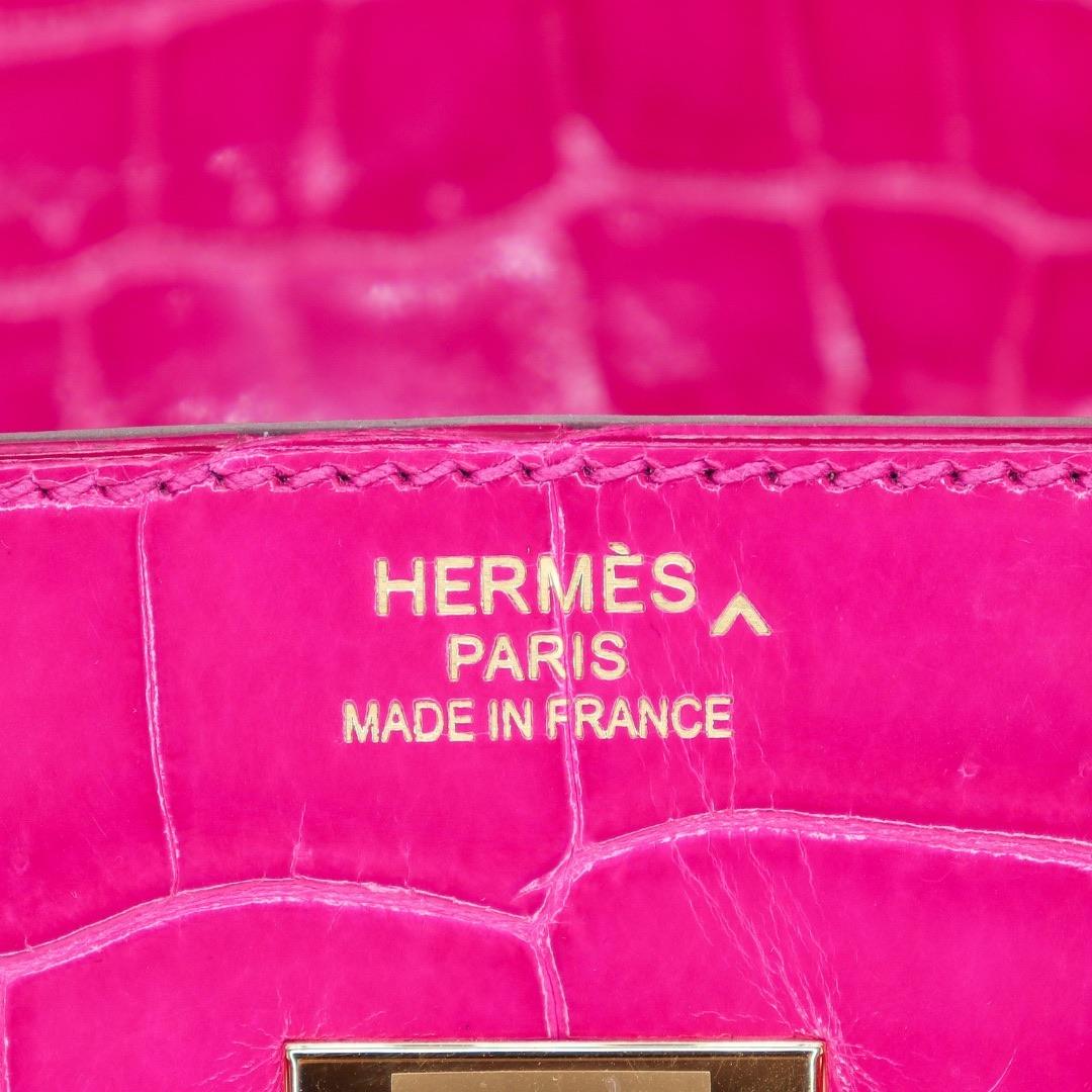 Women's Hermès 35cm Birkin Rose Scheherazade Shiny Porosus Crocodile Gold Hardware