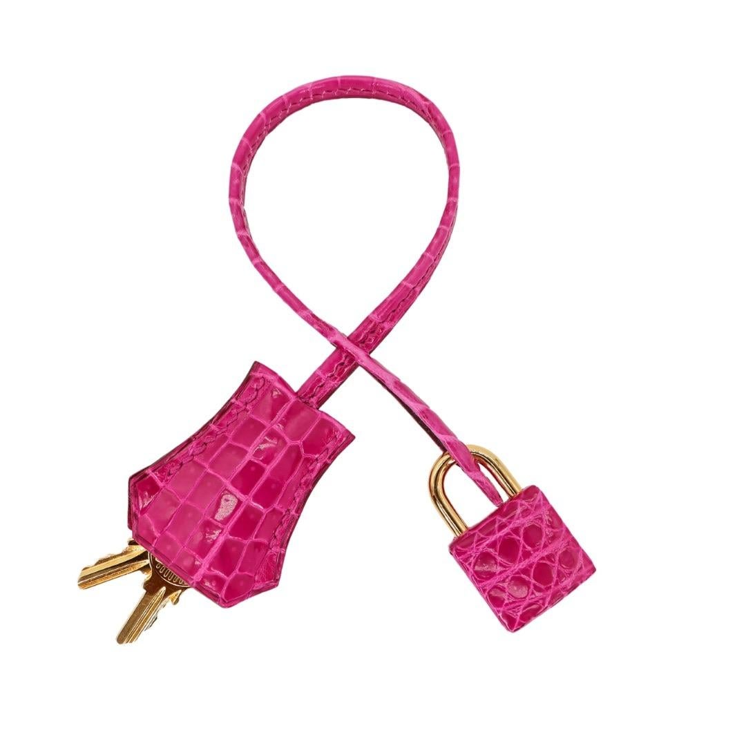 Hermès 35cm Birkin Rose Scheherazade Shiny Porosus Crocodile Gold Hardware 2