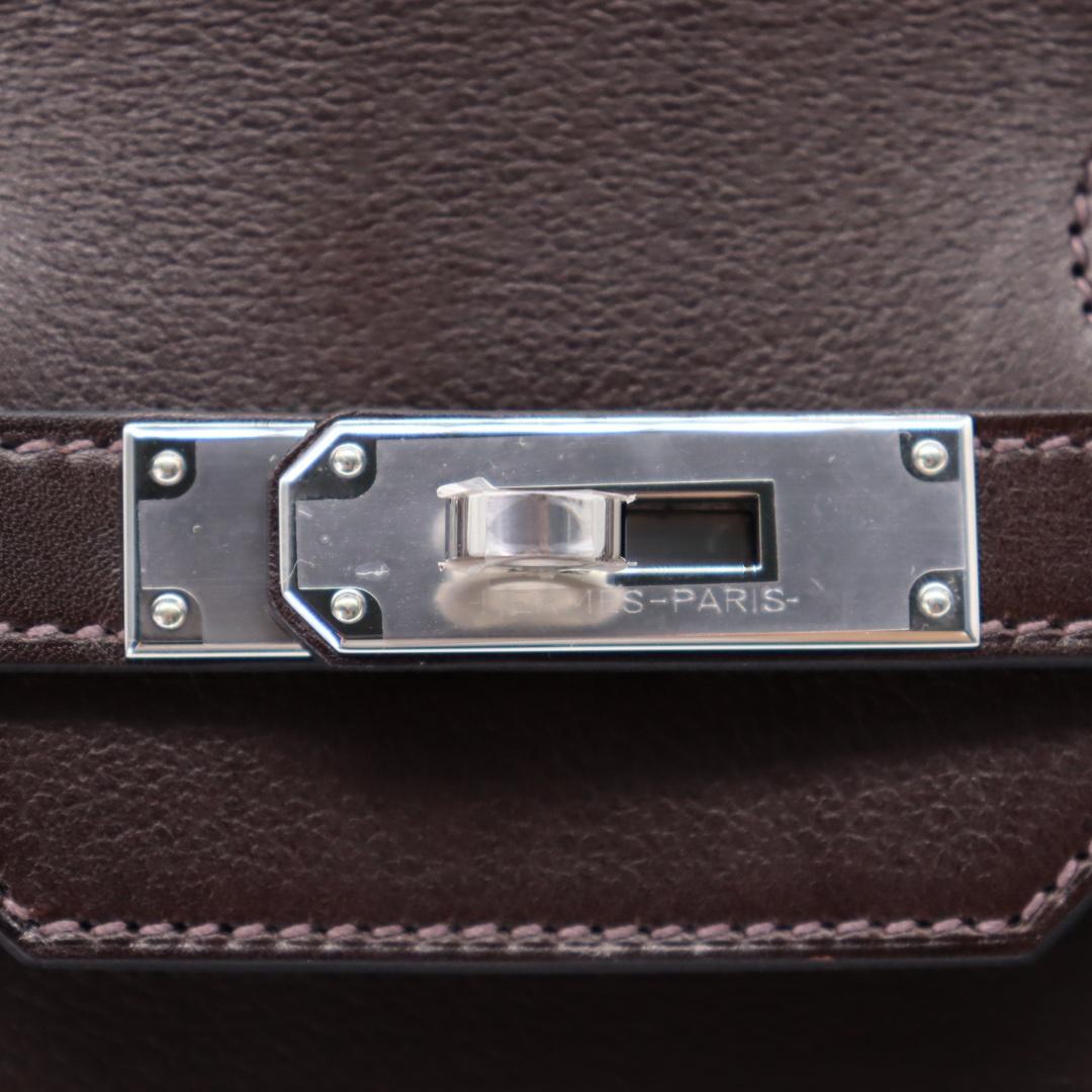 Hermès 35cm Birkin Sellier Anate Fringe Ebene Evergrain Palladium Hardware For Sale 2