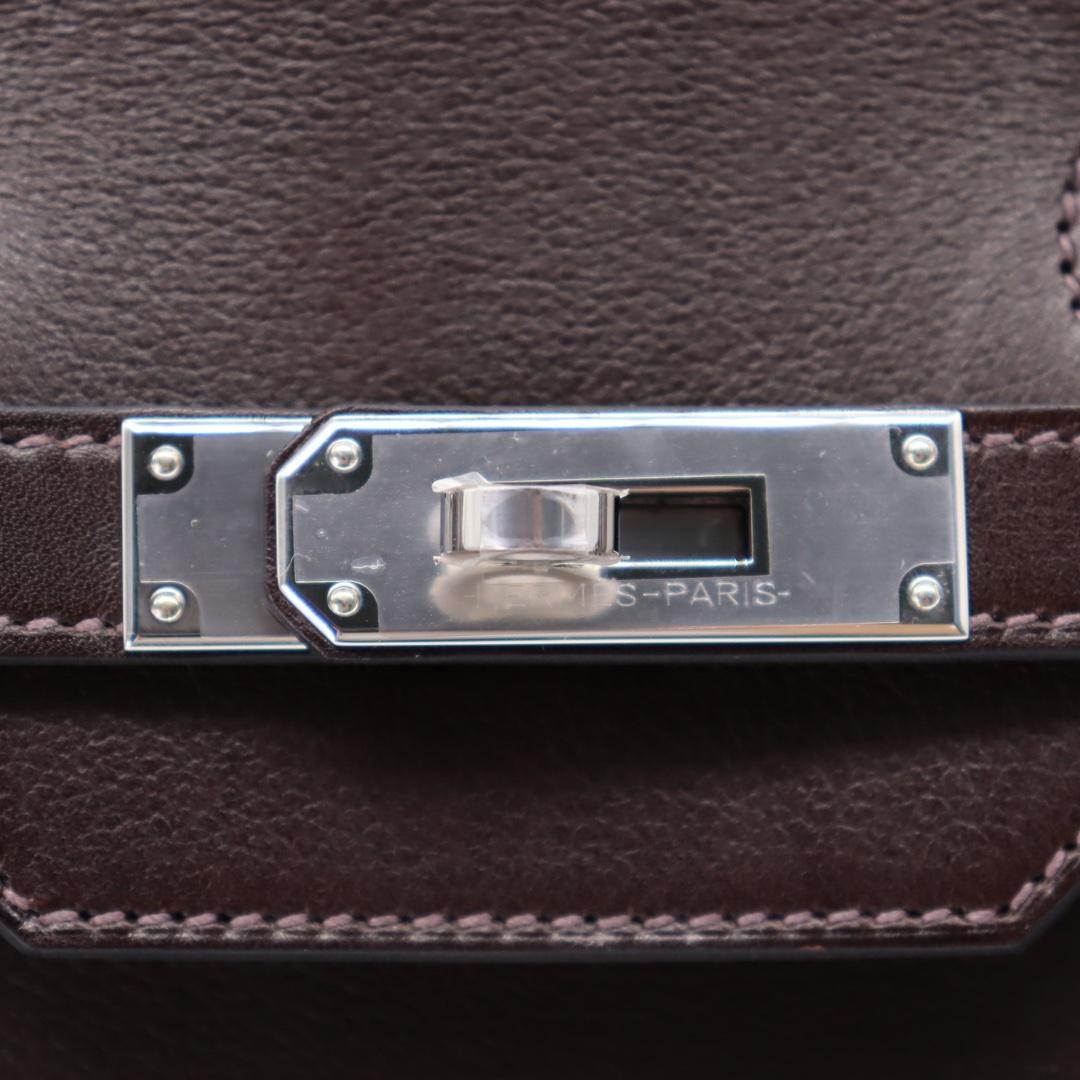 Hermès 35cm Birkin Sellier Anate Fringe Ebene Evergrain Palladium Hardware For Sale 1