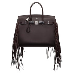 Hermès 35cm Birkin Sellier Anate Fringe Ebene Evergrain Palladium Hardware