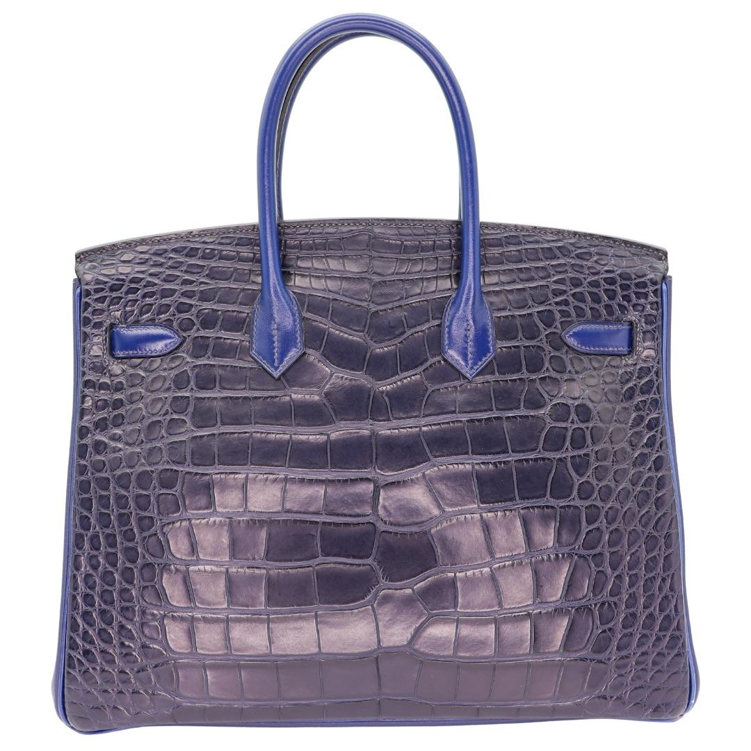Grigio Hermès 35cm Birkin Tri-Leather Bleu Indigo Palldium Hardware in vendita