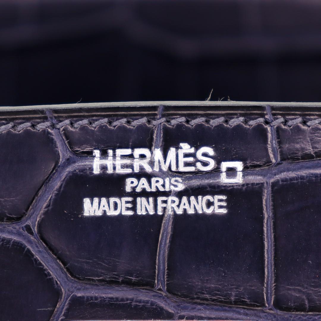 Hermès 35cm Birkin Tri-Leather Bleu Indigo Palldium Hardware For Sale 2
