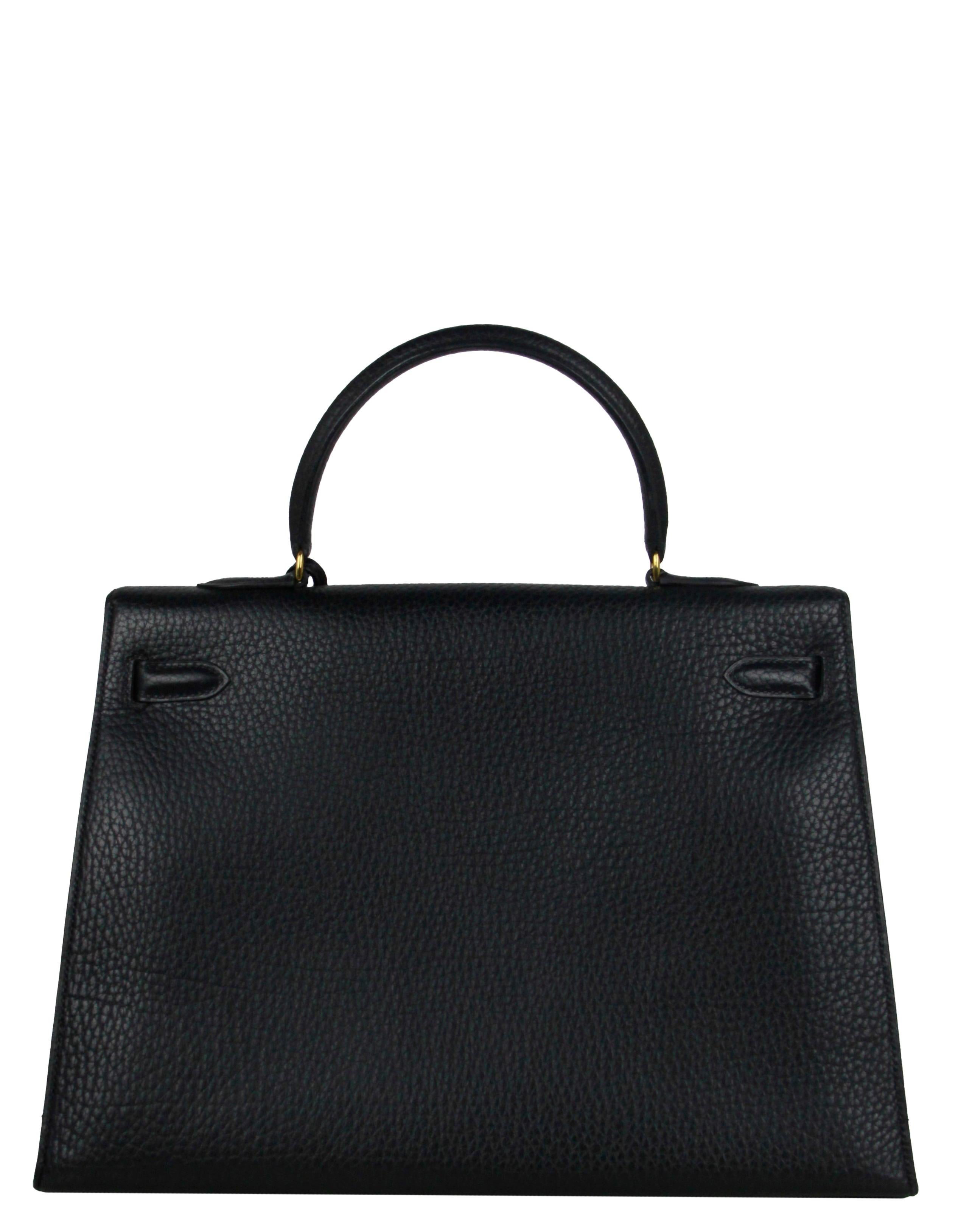 Hermes 35cm Black Ardennes Leather Sellier Vintage Kelly Bag GHW In Good Condition In New York, NY