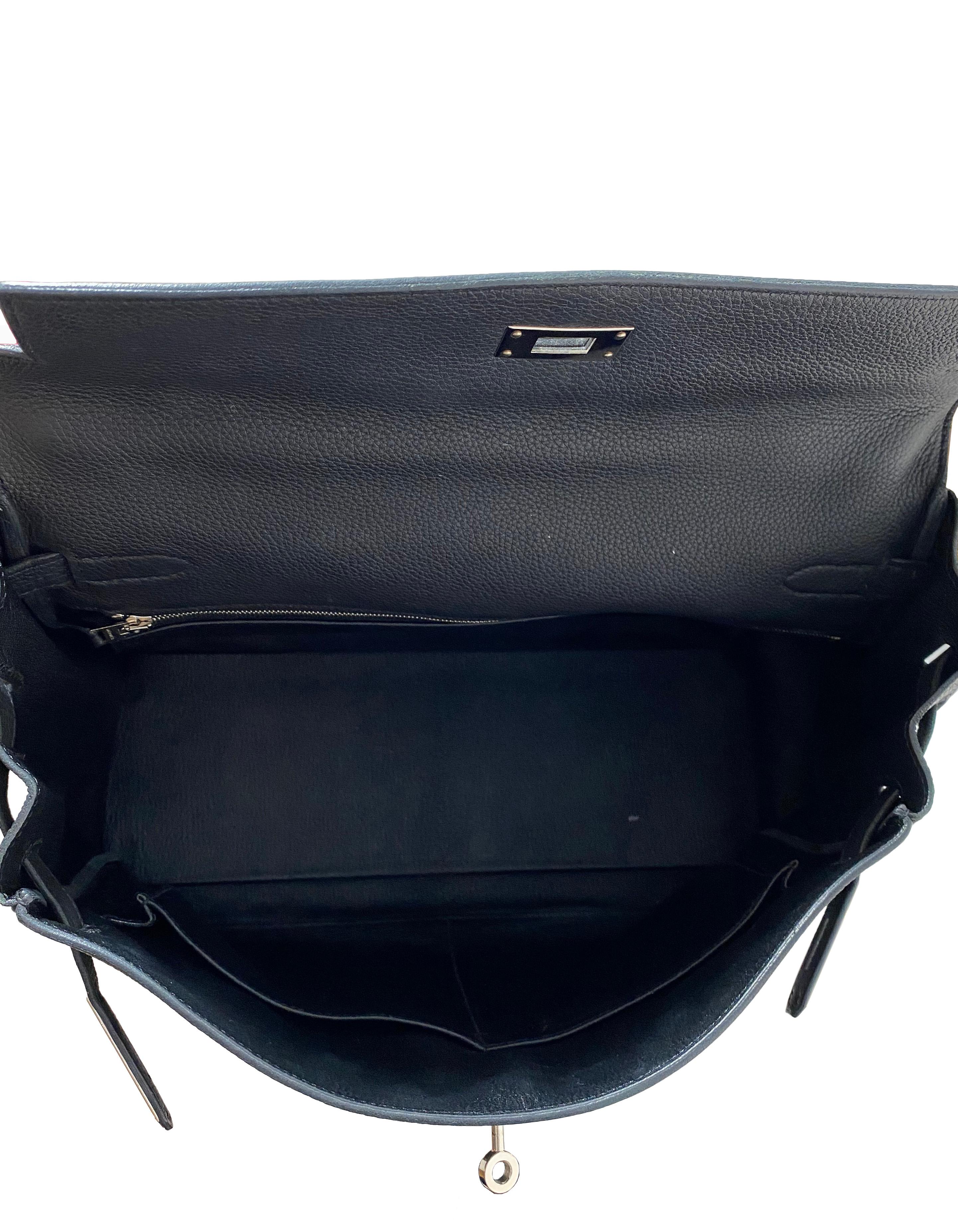 Hermes 35cm Black Togo Leather Kelly Bag w/ Palladium Hardware BOX/DUST BAG 4