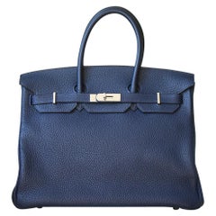 Hermès 35cm Bleu Nuit/Rose Pourpre Togo Verso Palladium H/W Birkin Bag