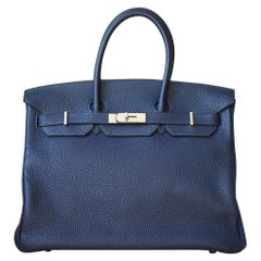 Hermès 35cm Bleu Nuit/Rose Pourpre Togo Verso Palladium H/W Birkin Bag