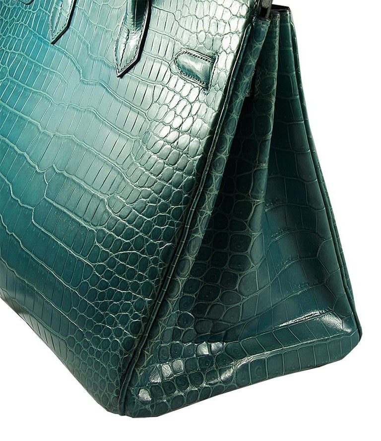 HERMES 35cm Blue Baon Crocodile Birkin Bag For Sale at 1stDibs