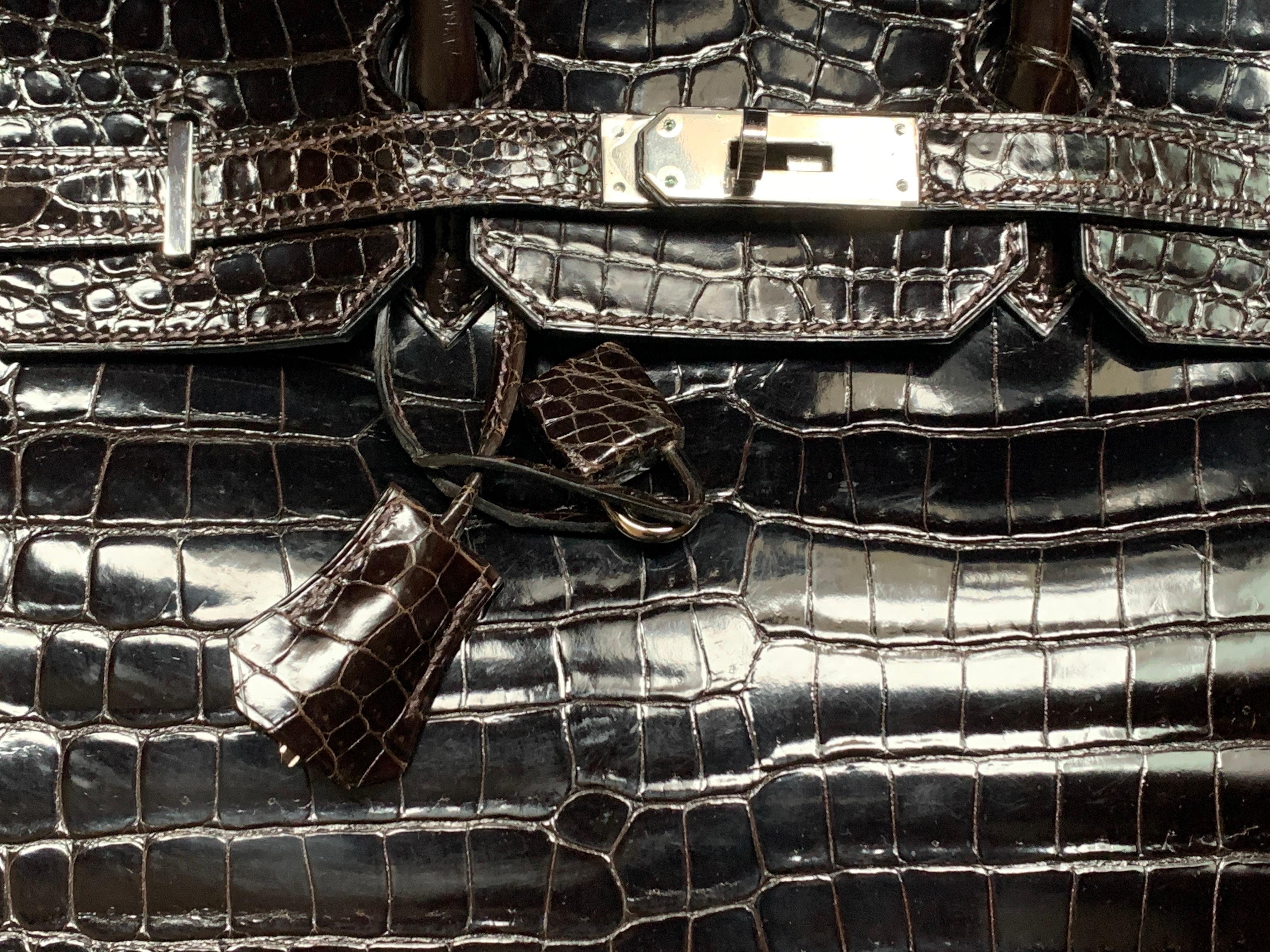 Women's Hermes 35cm Crocodile Cacao Porosus Birkin Bag with Silver Hardware