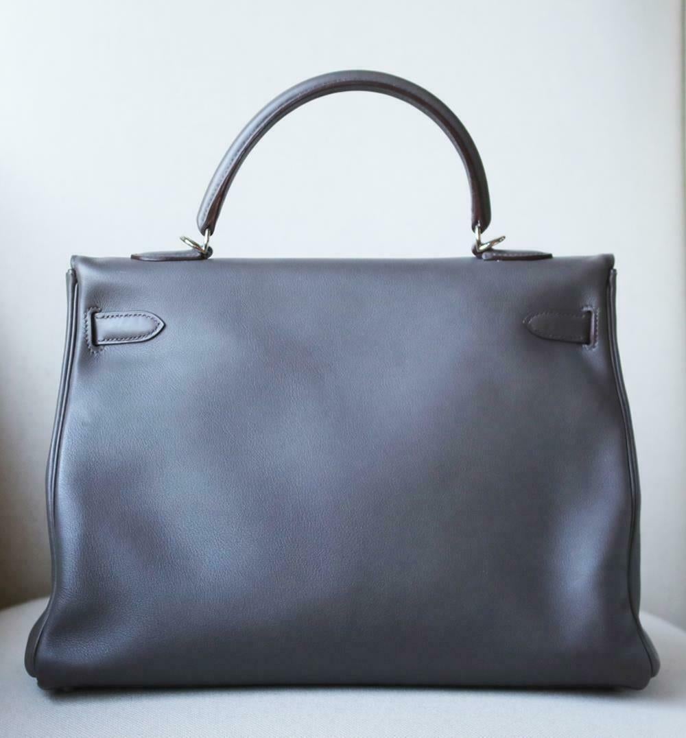 Gray Hermès 35cm Etain Swift Palladium H/W Kelly Retourne Bag